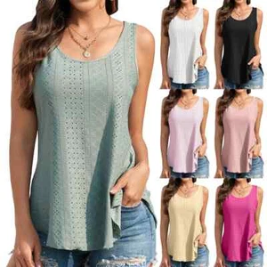 Women Flowy Tank Tops Loose Camisole Tops U Neck Casual Vest Tunic Tshirts - Picture 1 of 31
