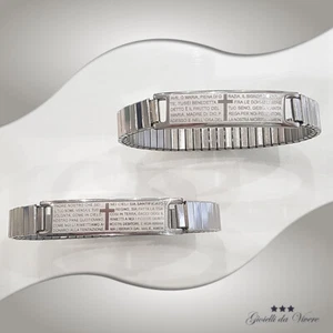 PADRE NOSTRO AVE MARIA UNISEX PREGHIERA ITALIANO ACCIAIO BRACCIALE MOLLA - Foto 1 di 8