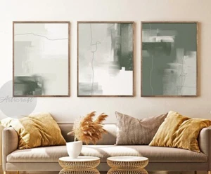 Abstrakte weise grüne Kunst, moderne 3-teilige Kunst moderne Wandkunst Bild Zuhause - Bild 1 von 7