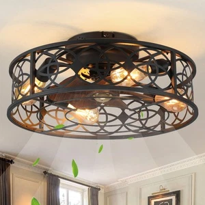 20" Caged Ceiling Fans with Lights Remote Control Low Profile Flush Mount Cei... - Picture 1 of 9