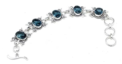 Ювелирный браслет из стерлингового серебра 925 пробы с голубым топазом London размер 7–8 дюймов - Изображение 1 из 3
