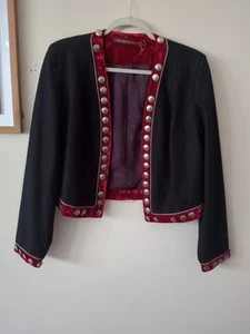 Double D Ranch Red Blue Trim Cropped Wool Blend Jacket - Size S Buttons Missing - Picture 1 of 8