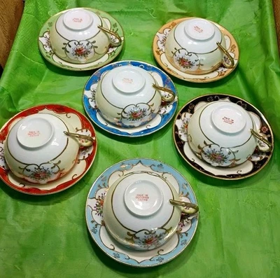 Ardalt Lenwile Bone China Cups & Saucers Occupied Japan Hand Painted (12 Pc Set) - Image 1 of 4
