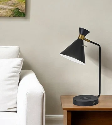 Asymmetrical Diabolo Black Metal Desk Lamp - Image 1 of 4