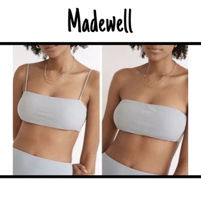 Top de bikini Madewell segunda ola acanalado con correa de espagueti bandeau talla M nuevo con etiquetas ($49) Foto 1 de 4