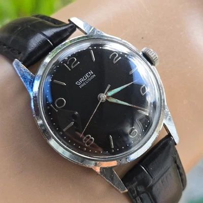 Vintage GRUEN men's manual wind watch 510Rss Black dial swiss 1950s #2 - Image 1 of 4