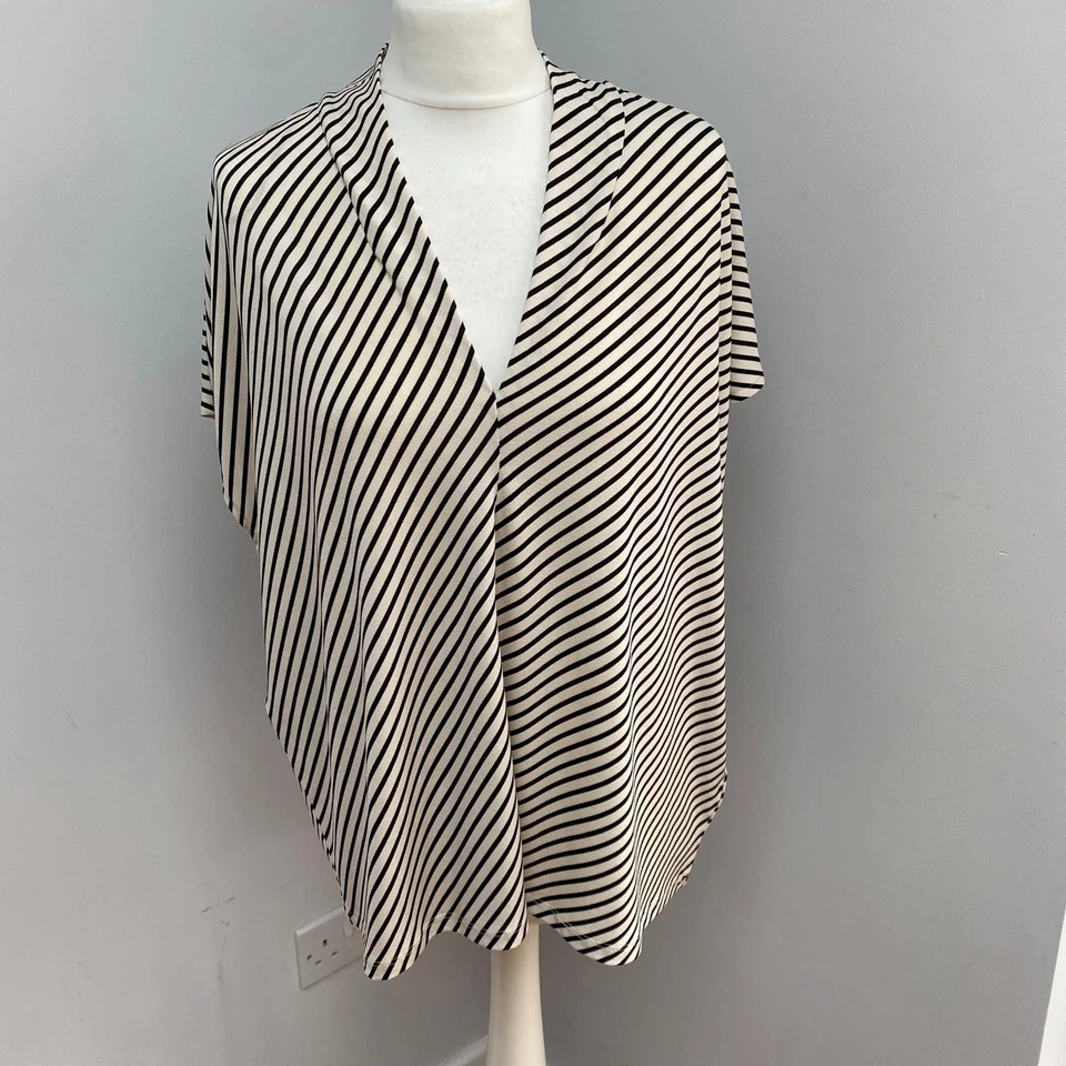 H&M Black Cream Blouse Top XL V Neck Office Smart Elegant Classic Interview New - Image 1 of 4