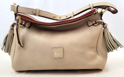Dooney & Bourke Florentine Leather Tassel Shoulder Bag Natural Tan Hobo Purse - Image 1 of 4