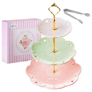 Jusalpha 3-Tier Porcelain Cake Stand-Dessert Stand-Cupcake Stand-Tea Party - Picture 1 of 9