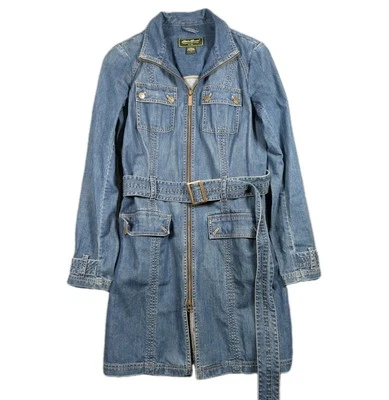 VTG 90s Eddie Bauer Denim Chambray Dress Maxi Medium Knee Length Belt Zip Cotton - Image 1 of 4