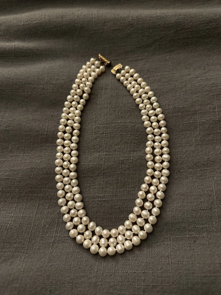 Vintage 3 Strand Pearl Necklace With 18 Kt Gold Clasp - Image 1 of 1