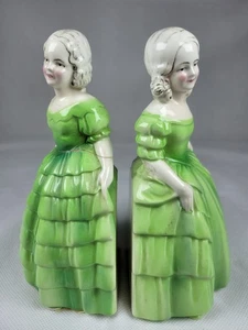 Bookends Ceramic Ladies Figurines Vintage Regency Style 16.5cm High Rare Prop - Picture 1 of 13