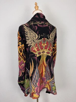 Suéter Christian Audigier LA Multicolor Estampado Cuentas Lana Tejido Raro Capa XS Foto 1 de 4