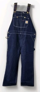 Carhartt Blue Denim Bib Relaxed Overalls Carpenter 100% Cotton Size 44x29 - Picture 1 of 11