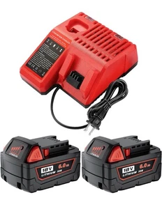 Confezione da 2 Batterie 18V 6.0Ah e Caricabatterie Combo Ricambio per Milwaukee M-18 C... - Foto 1 di 3