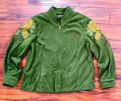 Abrigo Artístico Usable Bob Mackie De Colección Talla XL Mangas Bordadas Vellón Verde Cálido Foto 1 de 4
