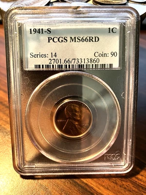 1941 S  PCGS MS 66 RD Lincoln Wheat Cent - Image 1 of 4