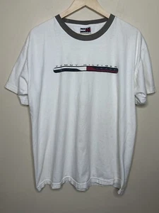 Tommy Hilfiger Shirt Sz L White Ringer Style USA Made Rare Vintage 90s - Picture 1 of 4