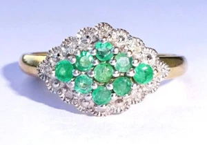 9ct Gold Emerald & Diamond Marquise Cluster Ring, Size P - Picture 1 of 12