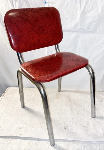 VINTAGE MID CENTURY  RED PADDED VINYL & METAL TODDLER'S CHAIR Cover
