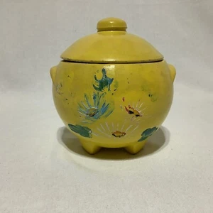 Vintage Ransburg Hand Painted Floral Cookie Jar Canister Yellow Footed with Lid - Picture 1 of 11