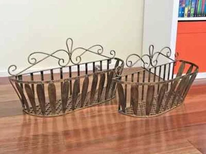 Country Style FlowerPot Plant Holder Rack Wall mounted Window Box Brass Set of 2 - Picture 1 of 9