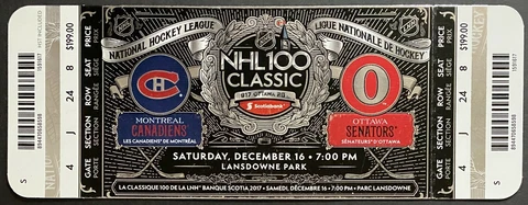 2017 NHL 100 Anniversary Outdoor Game Ticket Ottawa Senators Montreal Canadiens Cover