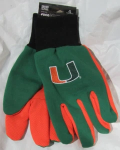 NCAA Miami Hurricanes Colored Palm Utility Gloves Green w/ Orange Palm by FOCO - Picture 1 of 2