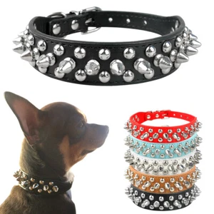 Soft Leather Spiked Studded Pet Dog Collar Rivets Adjustable Puppy Cat Chihuahua - Imagen 1 de 22