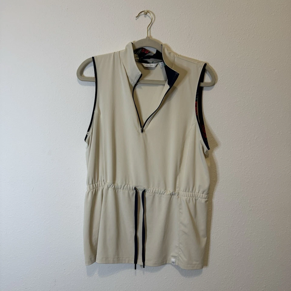 Lady Hagen Women L Drawstring Blue Floral Sleeveless Birch Golf Polo Shirt EUC - Image 1 of 4