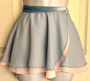 GK PINK BLUE WRAP SKIRT LADIES X-SMALL DOUBLE LAYER GEORGETTE DANCE BALLET AXS - Picture 1 of 8