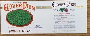ADVERTISING Label Can Clover Farm Ohio Cleveland Sweet Peas - Picture 1 of 1