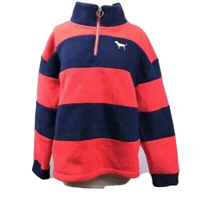 Victoria's Secret PINK Size Large Fleece Stripe Pullover Quarter Zip Jacket NWT - Image 1 of 2