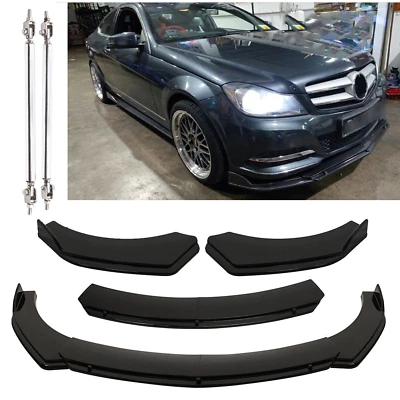 Front Bumper Lips Splitter Spoiler Body Kit +Strut Rods For Bens Black F++ - Image 1 of 4