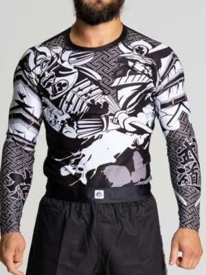 Fuji MMA BJJ Jiu Jitsu Long Sleeve LS Rashguard Rash Guard - Musashi Black/White - Image 1 of 4