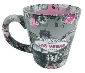 Welcome To Las Vegas 12 Unzen Tasse schwarz grau rosa Rosen Stadtszene Alloverdruck - Bild 1 von 14