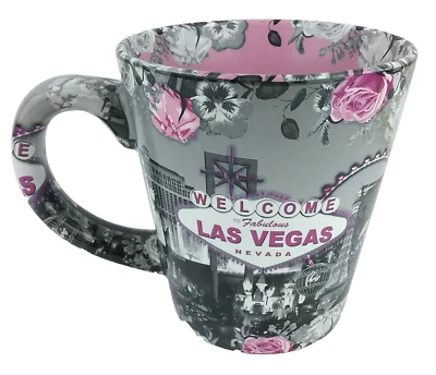 Welcome To Las Vegas 12 oz. Mug Black Grey Pink Roses City Scene All Over Print - Image 1 of 4
