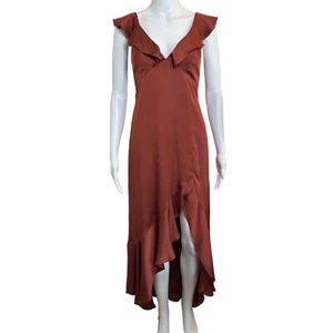 Express Satin Ruffle Hi-Low Maxi Dress Womens XS Lined HOCO Party Fairy Holidays - Picture 1 of 23