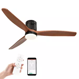 52" Farmhouse Ceiling Fan with Light and Remote Flush Mount 3 Wood Blades Fan - Picture 1 of 11