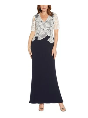 ADRIANNA PAPELL Womens Short Sleeve V Neck Full-Length Wear To Work Gown Dress - Image 1 of 4