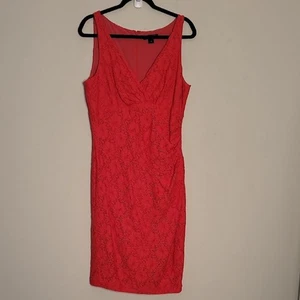 Lauren Ralph L Elegant Red Lace Dress Sz 14 Office Business Casual Church - Picture 1 of 8