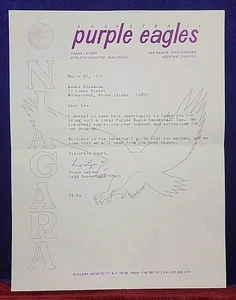 Frank Layden NCAA Coach Autograph Auto singed  Niagara University Letter Head - Picture 1 of 10