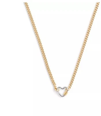 Colar pingente coração mosquetão assinatura COACH dois tons (prata/ouro) novo com etiquetas - Imagem 1 de 4