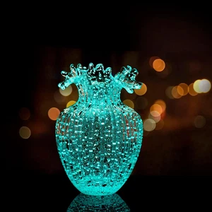 Handgefertigte Glas Blumenvase leuchtende Wellen Mund Deko Vase Vintage Home Dec - Bild 1 von 9
