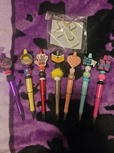 7 Beaded Pens / Designer / Fancy/ Gifts/ NEW HANDMADE , 1 Cross Pen Book Holder - Picture 1 of 5