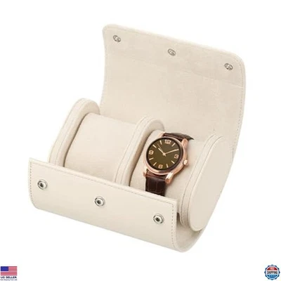 Estuche de viaje para reloj de cuero con 2 ranuras caja de almacenamiento en rollo, organizador de joyas blanco regalo Foto 1 de 4