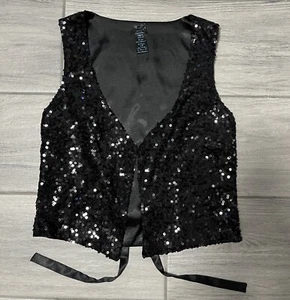 Forever 21 Women’s Satin Medium Black Evening Sequins Vest - Picture 1 of 12