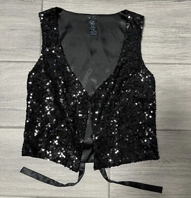 Forever 21 женщин атласный средний черный вечер блестками жилет - Изображение 1 из 4