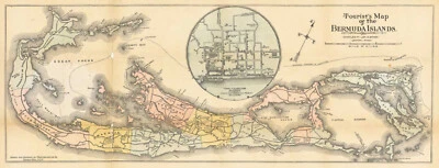 1890 Map of the Bermuda Islands and Hamilton 6"x16" Wall Art Print Decor Artwork - Image 1 of 3