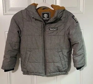 Timberland Boys Puff Hooded Fleece Lined Gray Full Zip Jacket Size Large (6) - Picture 1 of 8